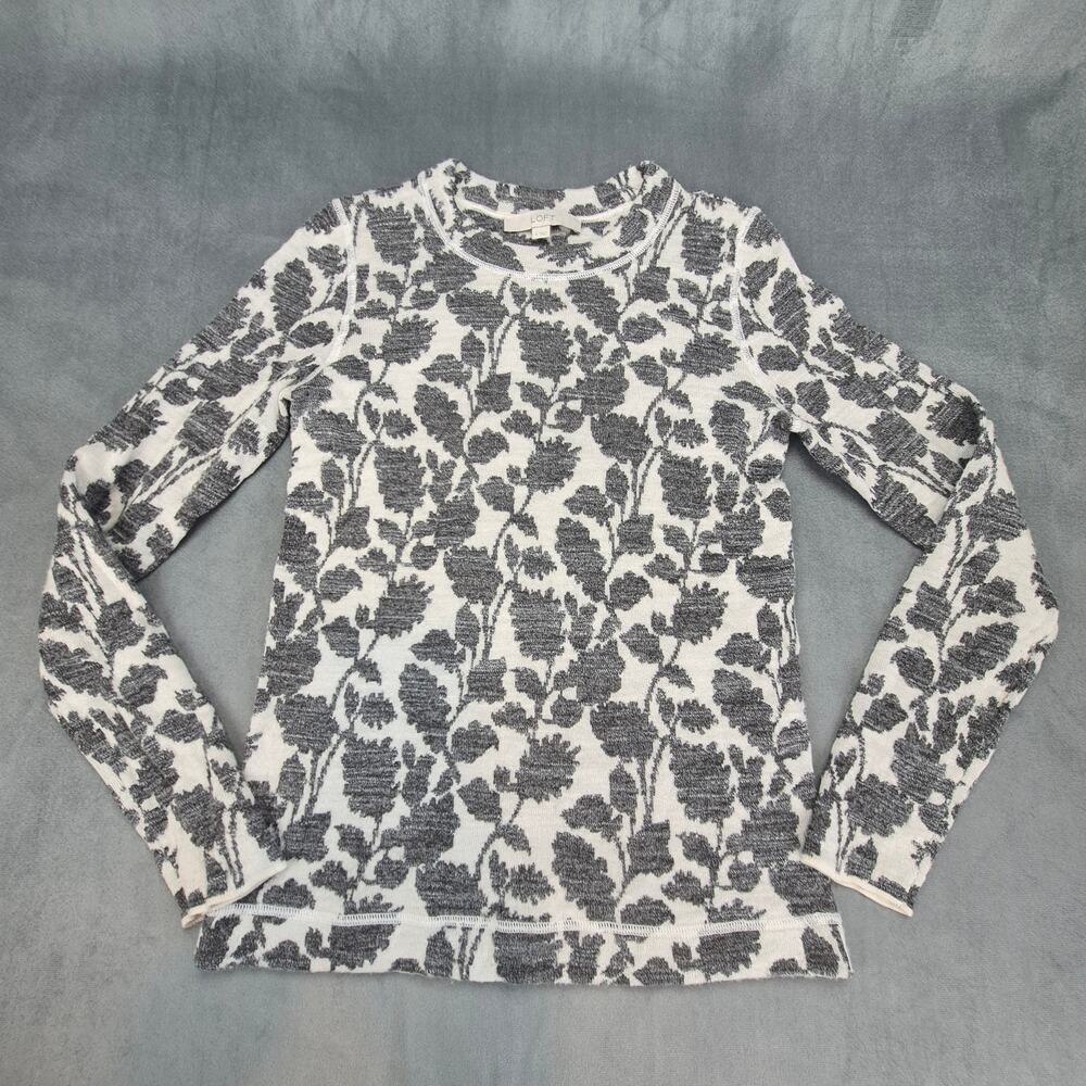 Loft Anne Klein Floral Print Crew Neck Gray Sweater Size Small